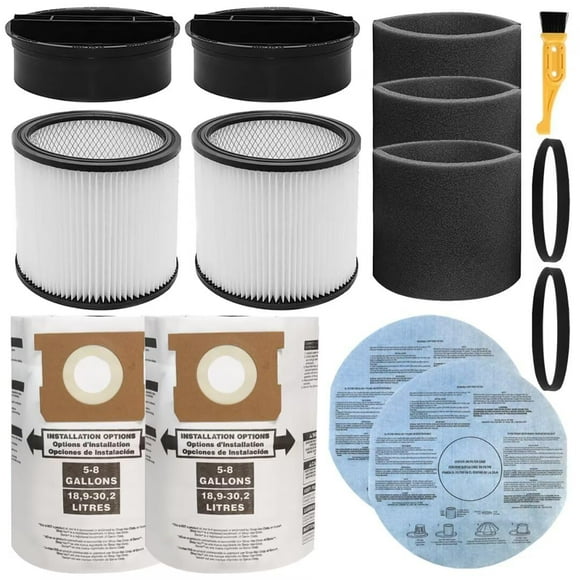 MZY LLC 90304 Filters Replacement for Shop Vac 90304, 90350, 90333, 9030400, 90585 Foam Sleeve Filter &amp; 90107 Dry Filter, 2 Pack Vacuum Bags for Shop Vac 5-8 Gallon Vaccum Filter Bags