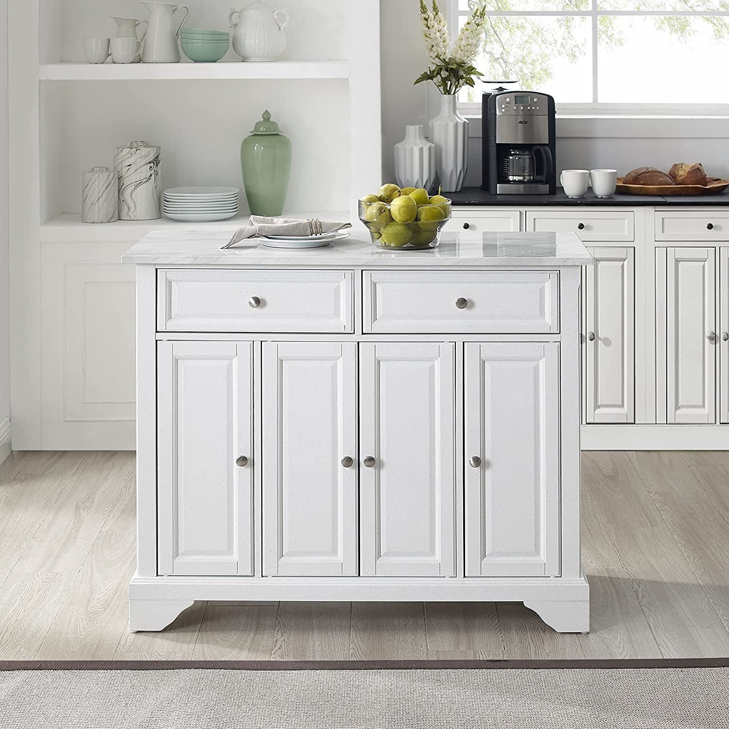 Kitchen Island Cart with Storage & Marble Top - Portable Kitchen Furniture for Small Spaces