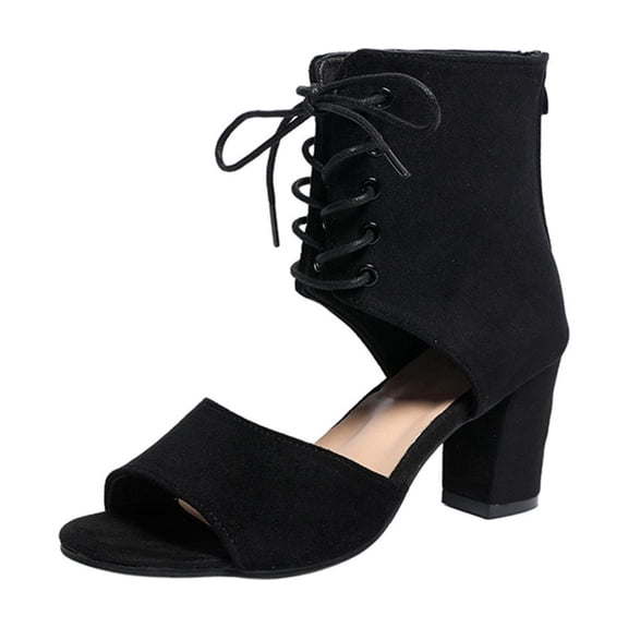 ZACPNCV Women's Plus Size Peep Toe Ankle Bootie Sandals Lace Up Back Zipper Block Heel Comfort Casual Spring