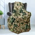 thumbnail image 3 of Ambesonne Leaf Print Fleece Throw Blanket Swirling Branches Ivy 60"x80" Pale Brown Hunter Green, 3 of 5