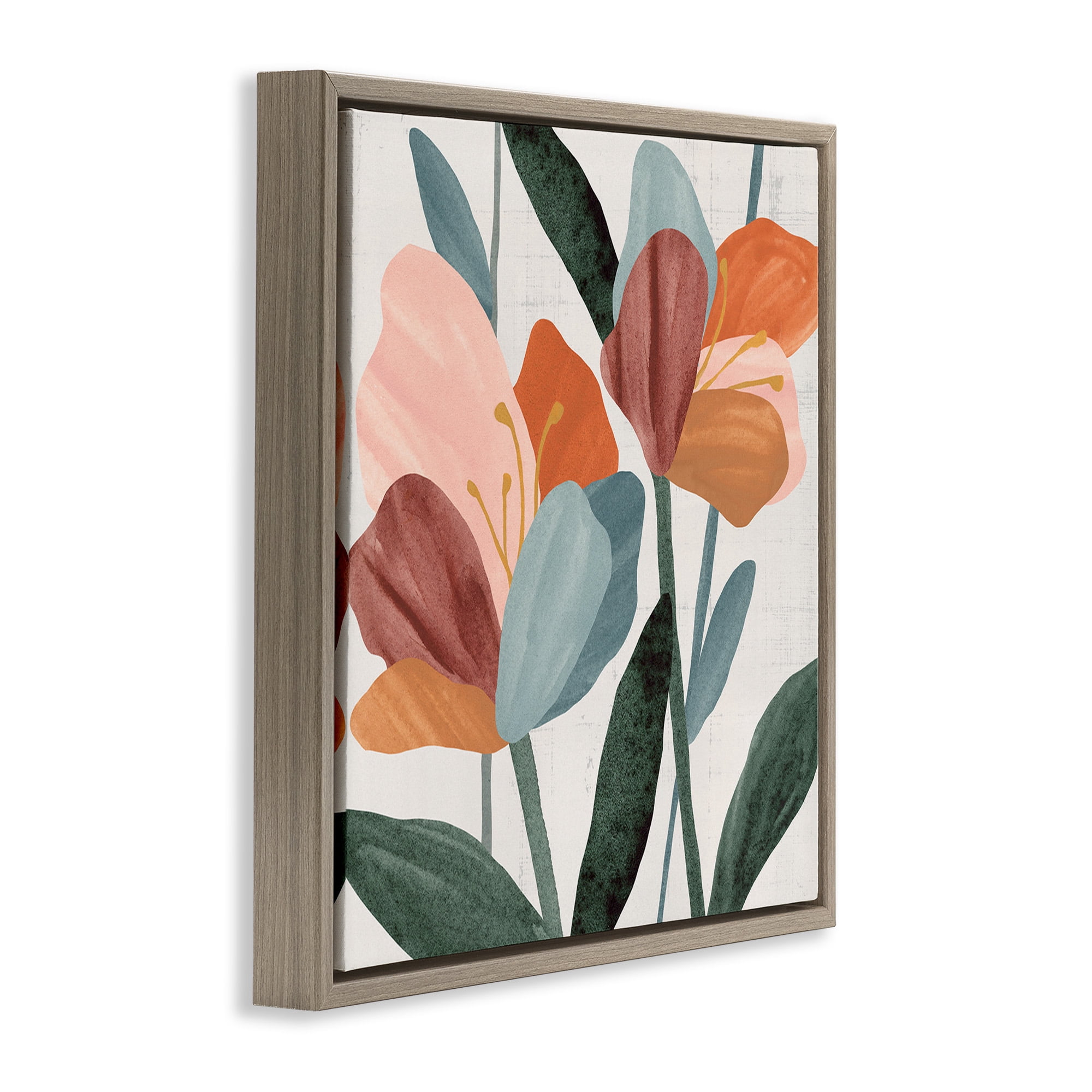Stupell Industries Abstract Azalea Flower Petals Botanical & Floral Painting Brown Floater Framed Canvas Art Print Wall Art, 18 x 18