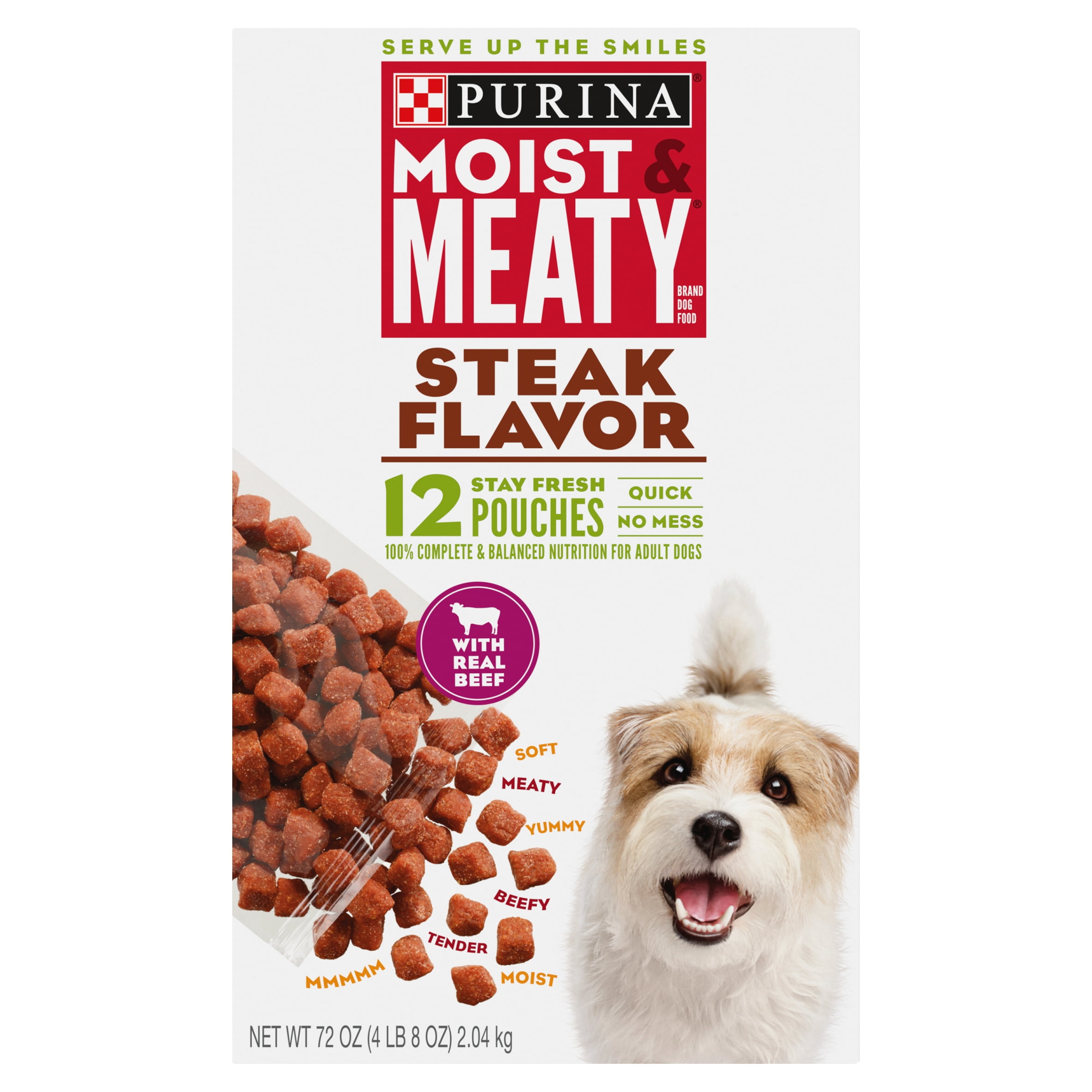 Purina Moist & Meaty Wet Dog Food, Steak Flavor 12 ct. Pouch
