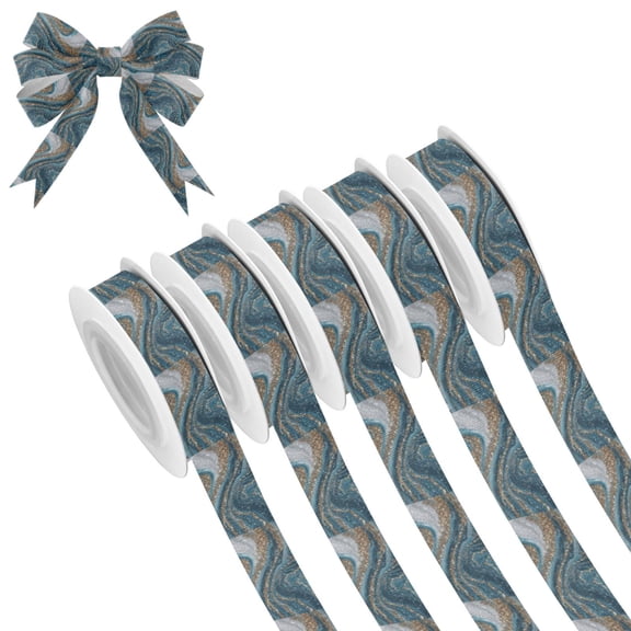 5 Rolls Christmas Ribbon 1.5 inch Wide Decorative Ribbon for Gift Wrapping and Holiday Decorations Blue and Gold Swirling