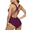 Burgundy, variant on Hilor Women's One Piece Swimsuit Tummy Control Bathing Suits V Neck Criss Cross Back Swimwear
