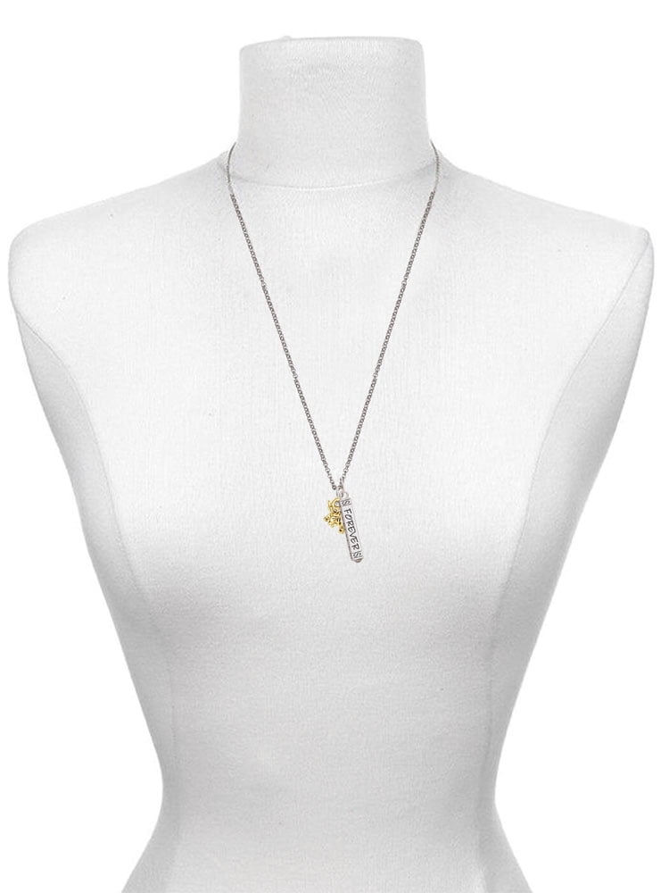 Delight Jewelry Goldtone Mini 3-D Elephant Silvertone Sisters Best Friends Forever Bar Charm Necklace, 23"