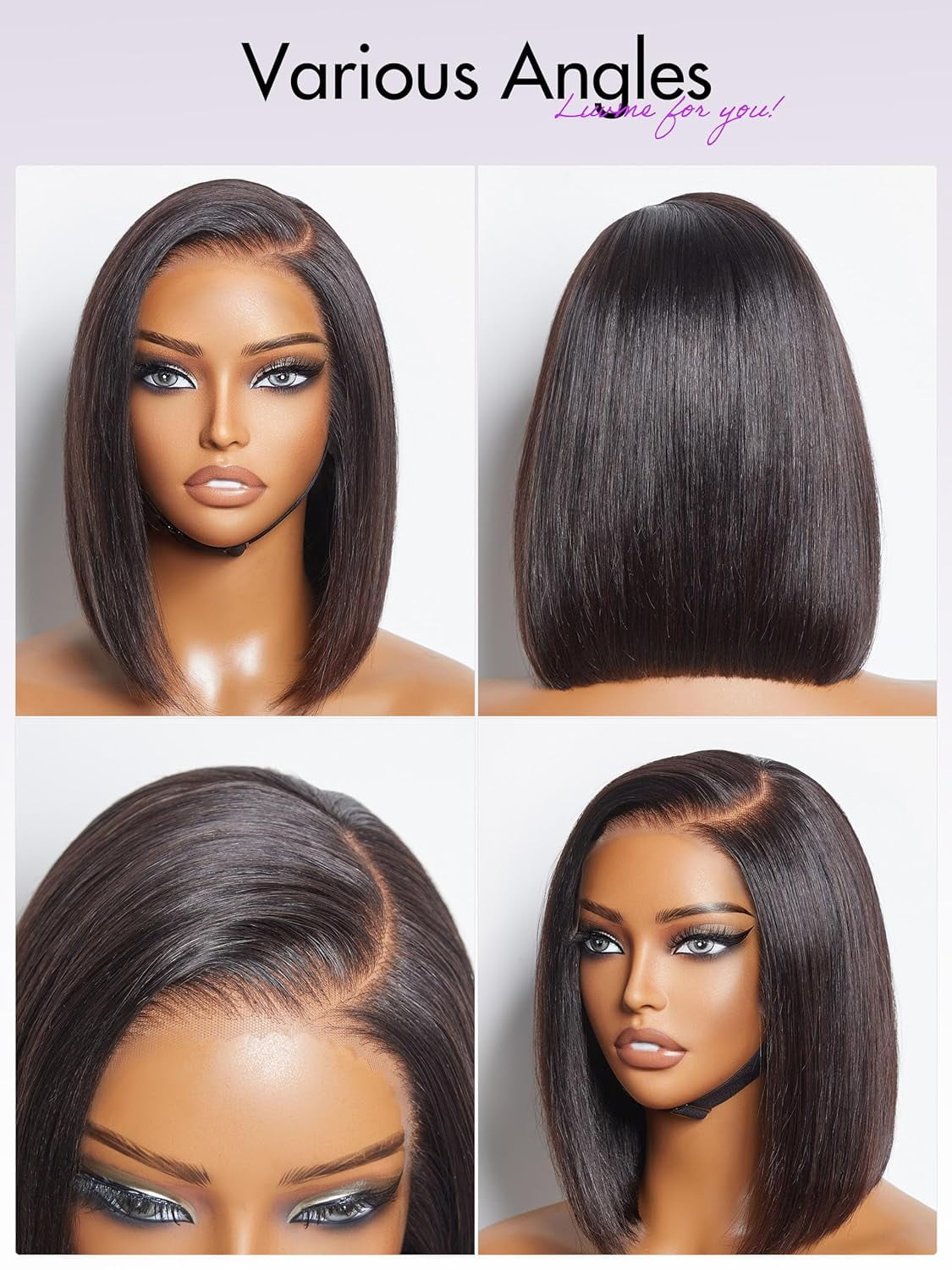 LUVME HAIR 10" Glueless Lace Front Bob Wig 100% Human Hair, 13x5x1 Side Part Straight Modern for Women