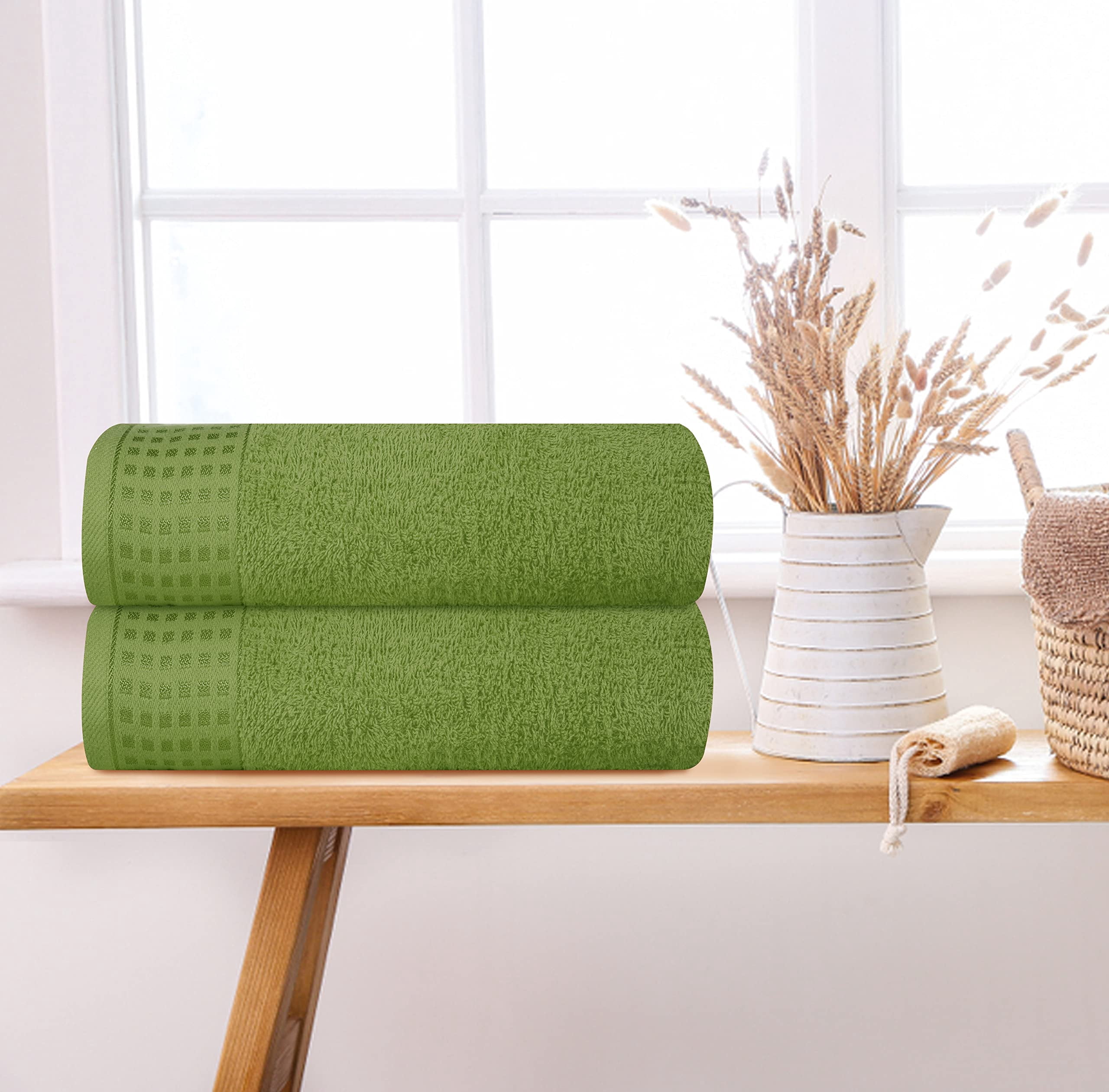 MyOwn 100% Premium Cotton 2 Pack Oversized Bath Towel Set 28x55 inches, Large Bath Towels, Ultra Absorbant Compact Quickdry & Lightweight Towel, Ideal for Gym Travel Camp Pool - Kiwi Green