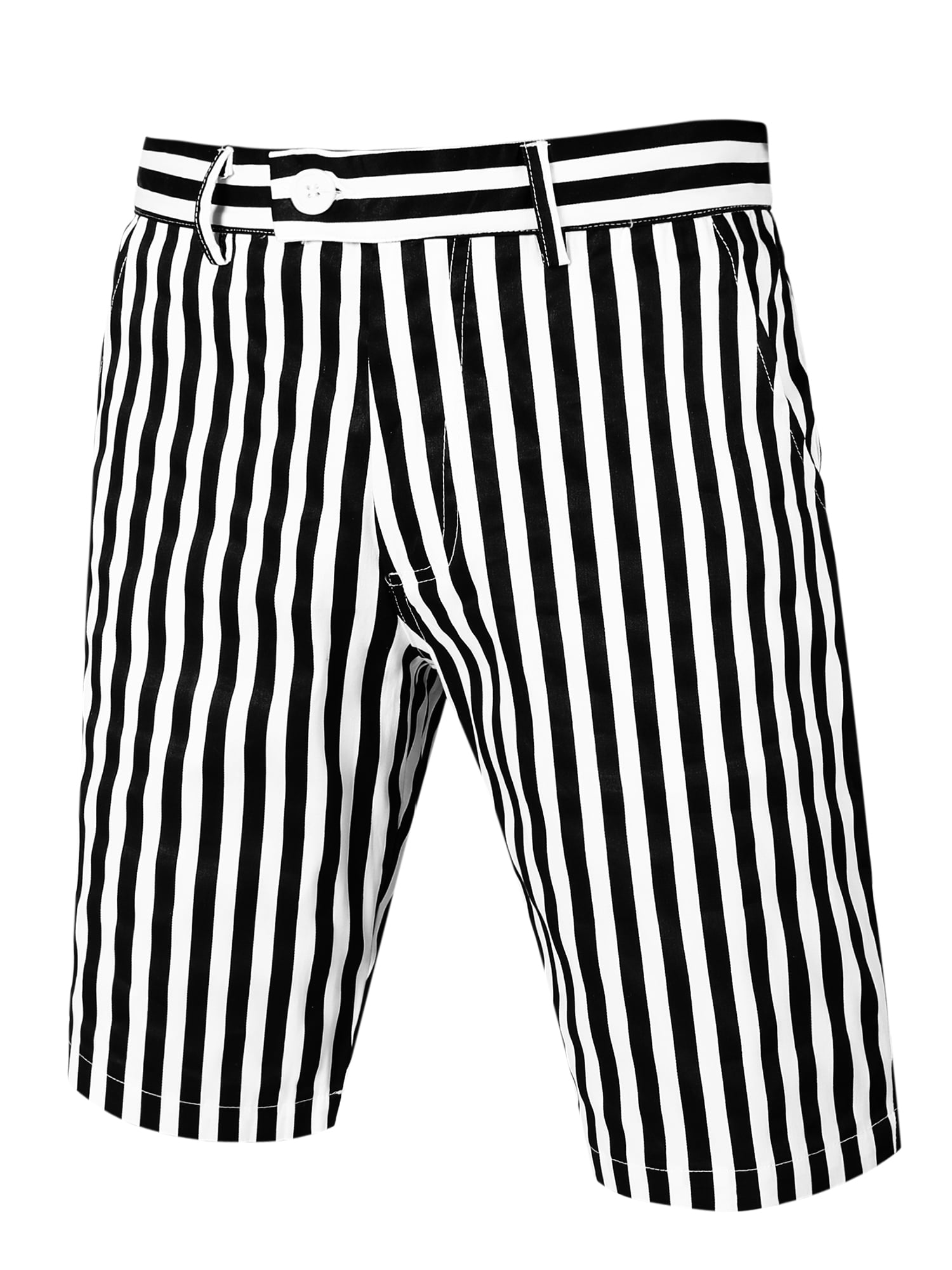Unique Bargains Men's Business Stripe Printed Flat Front Summer Chino Shorts 36 White