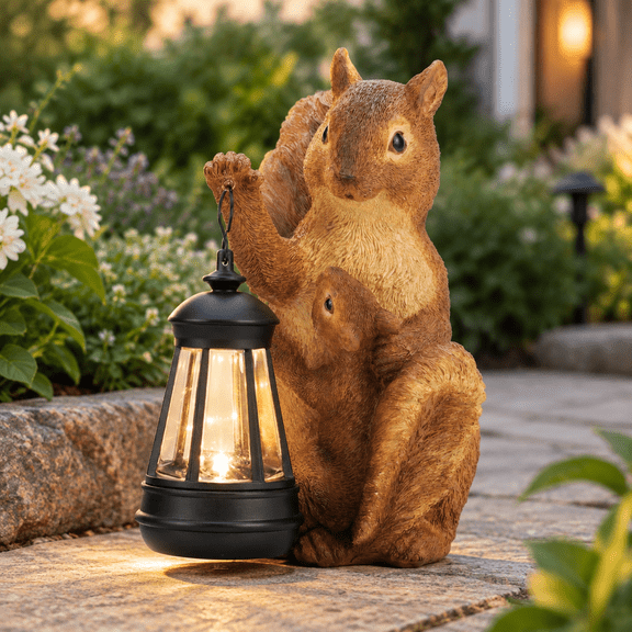 Brown Solar Squirrel Garden Statue Outdoor Yard and Patio Decor