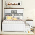 thumbnail image 2 of Bellemave Full Bed with Drawers and Trundle, Wooden Captain Bed with Bookcase Headboard and Storage, Full Size Platform Bed Teens Adults(White+Walnut), 2 of 8