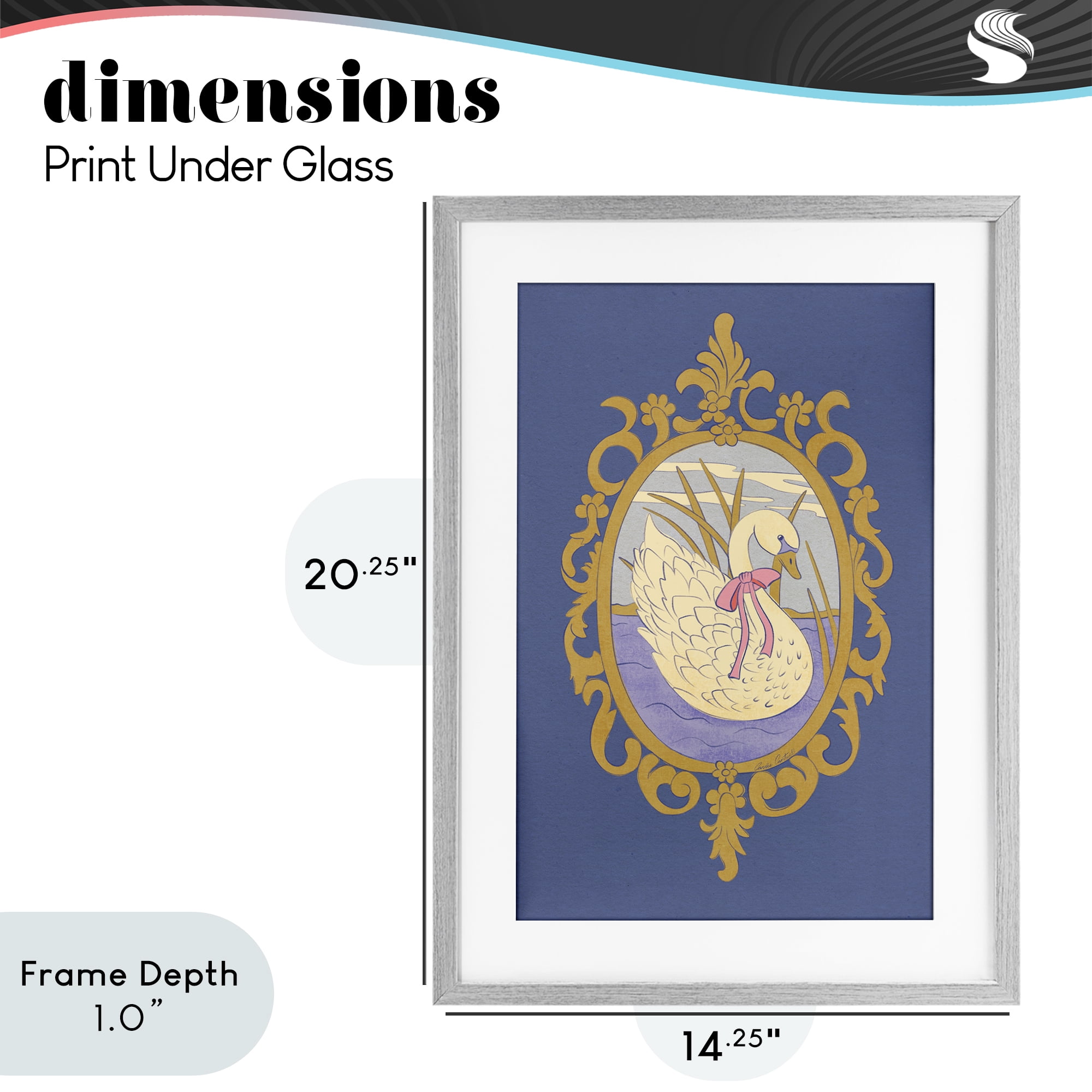 Stupell Industries Swan and Ornate Pattern Gray Framed Print Under Glass, design by Carrie Cantwell
