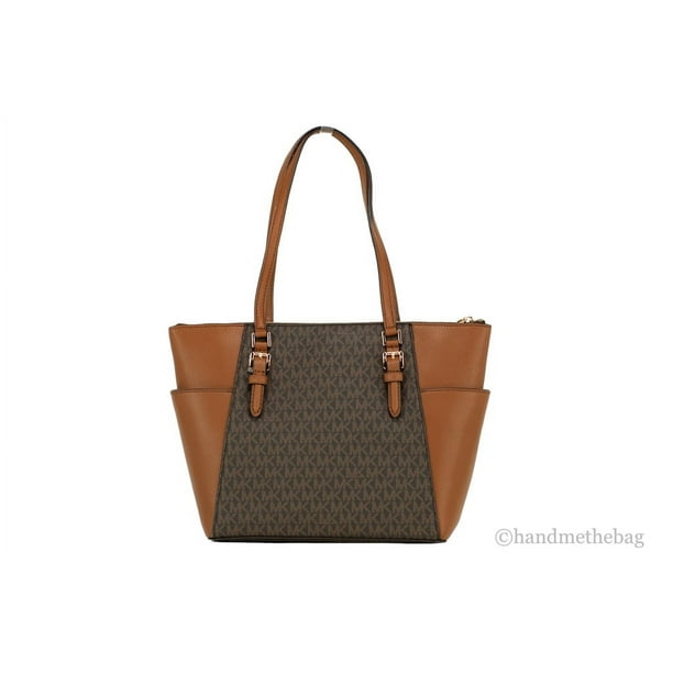 Michael Kors ブラウン トートバッグ Michael Kors Charlotte Signature Large Top Zip Tote - Brown