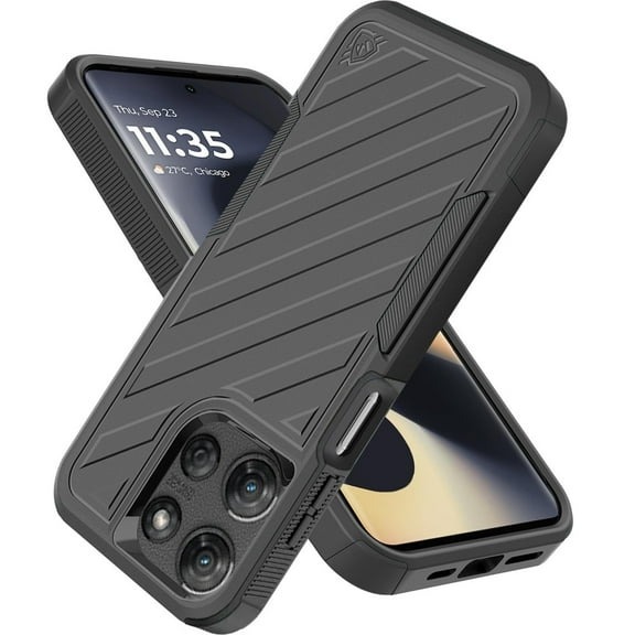 For Motorola Edge 2025 Case, Hybrid lined shockproof dual layer Rugged 2in1 Hard PC & Silicone TPU Non Slip Textured Tough Armor Phone Cover (Black)