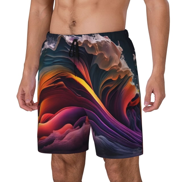 Balery Colorful Abstract Wave Motion Bañador para hombre, shorts de playa de secado rápido con entrepierna y forro de compresión-Medium
