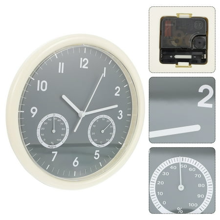 FENGGUIQU Silent Wall Clock with Hygrometer Grey Plastic Lightweight Home Decor Accurate Time and Humidity Monitor