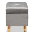 thumbnail image 4 of Elias Modern & Contemporary Grey Velvet Fabric Upholstered & Oak Brown Finished Wood Storage Ottoman, 4 of 5