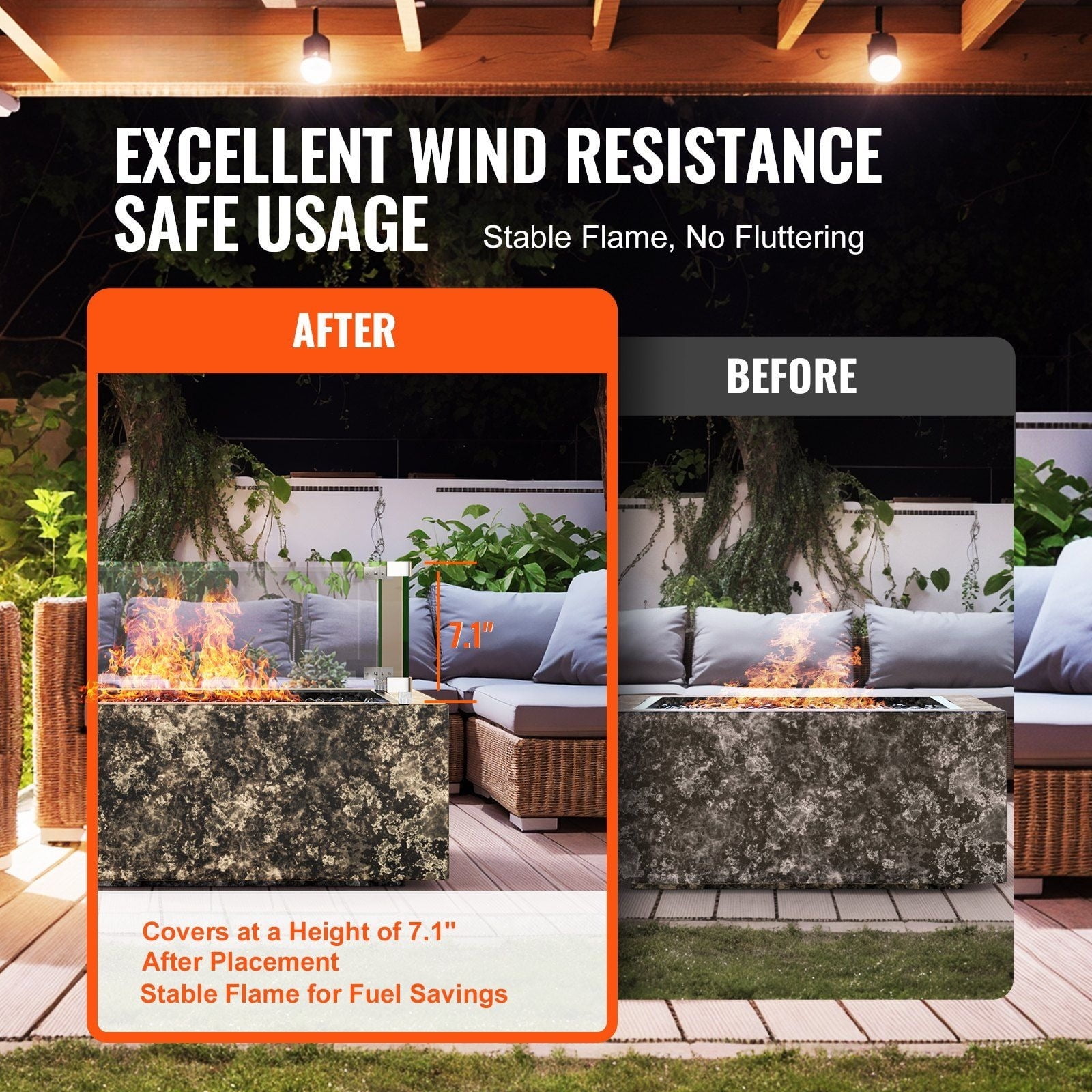 CAFORKP Fire Pit Wind Guard - Clear Tempered Glass Panel with Bracket & Feet