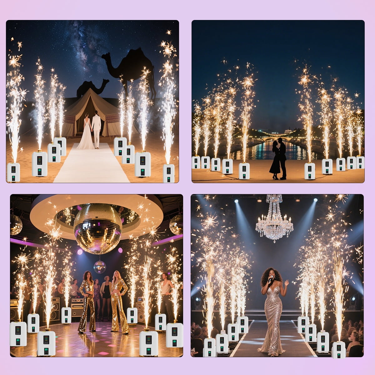 2 PCS, 350W Mini Cold Spark Machine, 2-3.5mFountain Effect Portable Device with Auto Safety Cutoff - for Stage Wedding Party Events (Include 10pcs Consumables)