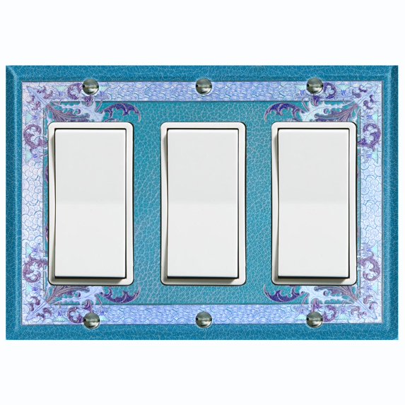 Metal Light Switch Plate Cover Elegant Antique Floral Tile Frame Teal FLW080