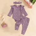 thumbnail image 2 of HCNTES Aunties Bestie Baby Boy Girl Clothes Aunt Saying Cute Embroidery Ruffle Romper Pant Headband 3Pcs Summer Outfit(Purple,6-9 Months), 2 of 4