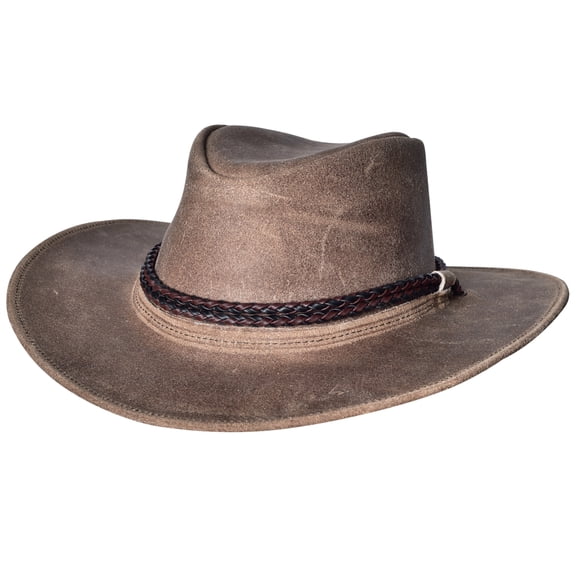 Small Hilason Crazy Horse Cow Leather Cowboy Hat Grey
