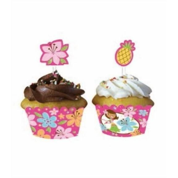 Pink Luau Fun Party Supplies Cupcake Wrappers W/ Toppers 12Ct.
