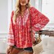 thumbnail image 3 of Gibobby Blusa Termica Mujer Camisa de manga larga con cuello en V floral elegante para mujer para otoño（Rojo， XL), 3 of 4