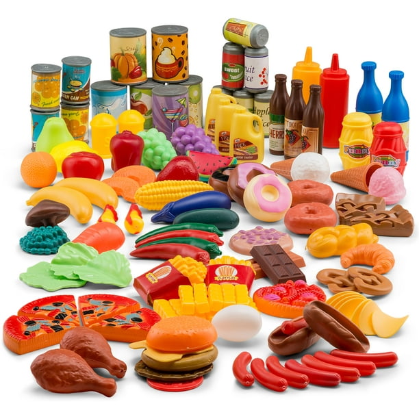 JaxoJoy 122-Piece Deluxe Pretend Play Food Set Beautiful Toy Food ...