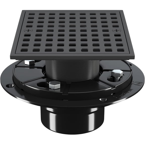 4 Inch Shower Floor Drain with Flange - Square Shower Drain with Hair Strainer - Removable Grid Strainer Cover - SUS304 Stainless Steel & CUPC