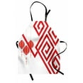 thumbnail image 1 of Lantern Apron Chinese Cultural Elements with Abstract Vortexes Modern Art with Classical Print, Unisex Kitchen Bib Apron with Adjustable Neck for Cooking Baking Gardening, White Red, by Ambesonne, 1 of 3