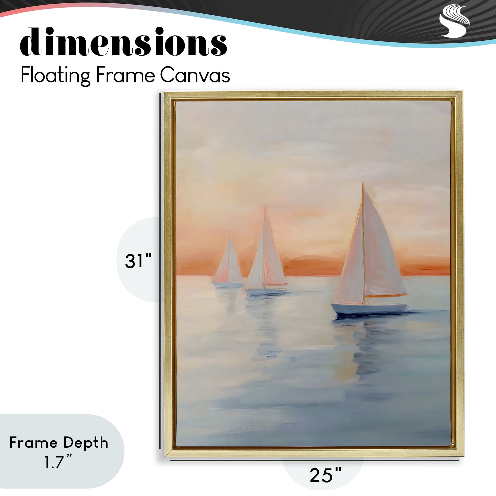 Stupell Industries Sunset Sailboats Over Calm Sea Gold Framed Floater Canvas Wall Art, design by Creative Studio