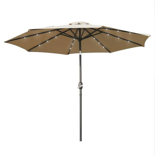 LeisureMod SUBL-9BG Parasol de Marché Moderne en Acier de 9 Pieds avec LED Solaire et Inclinaison, Beige