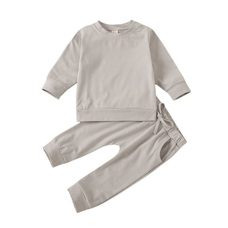 

Baby Girls Boys Loose Solid Winter Warm T-shirt+Pants Outfits Set Casual Clothes For 18-24 Months