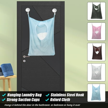 Over The Door Clothes Hamper Meigar Large Capacity Household Hanging Laundry Bag Dirty Clothes Storage Space Saving Door-Hanging Laundry Hamper Bag + 2 Stainless Steel Hooks + 2 Strong Suction Cups ()