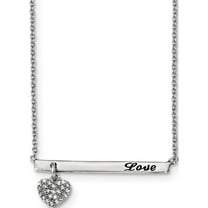 Sterling Silver Rhodium Plated Cz Heart With Antiqued Love Bar 16In Necklace (16 X 1.33) Made In China -Jewelry By Sweet Pea