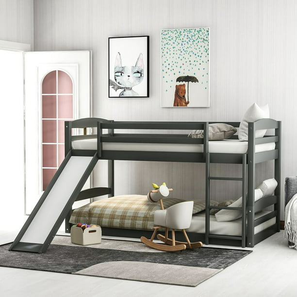 Twin Over Low Bunk Bed With Slide, Bunk Bed Guest Room