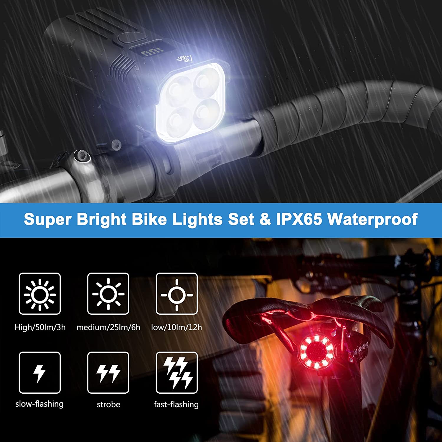 Sentryse USB Rechargeable Bike Light Set, 2000LM photo 3