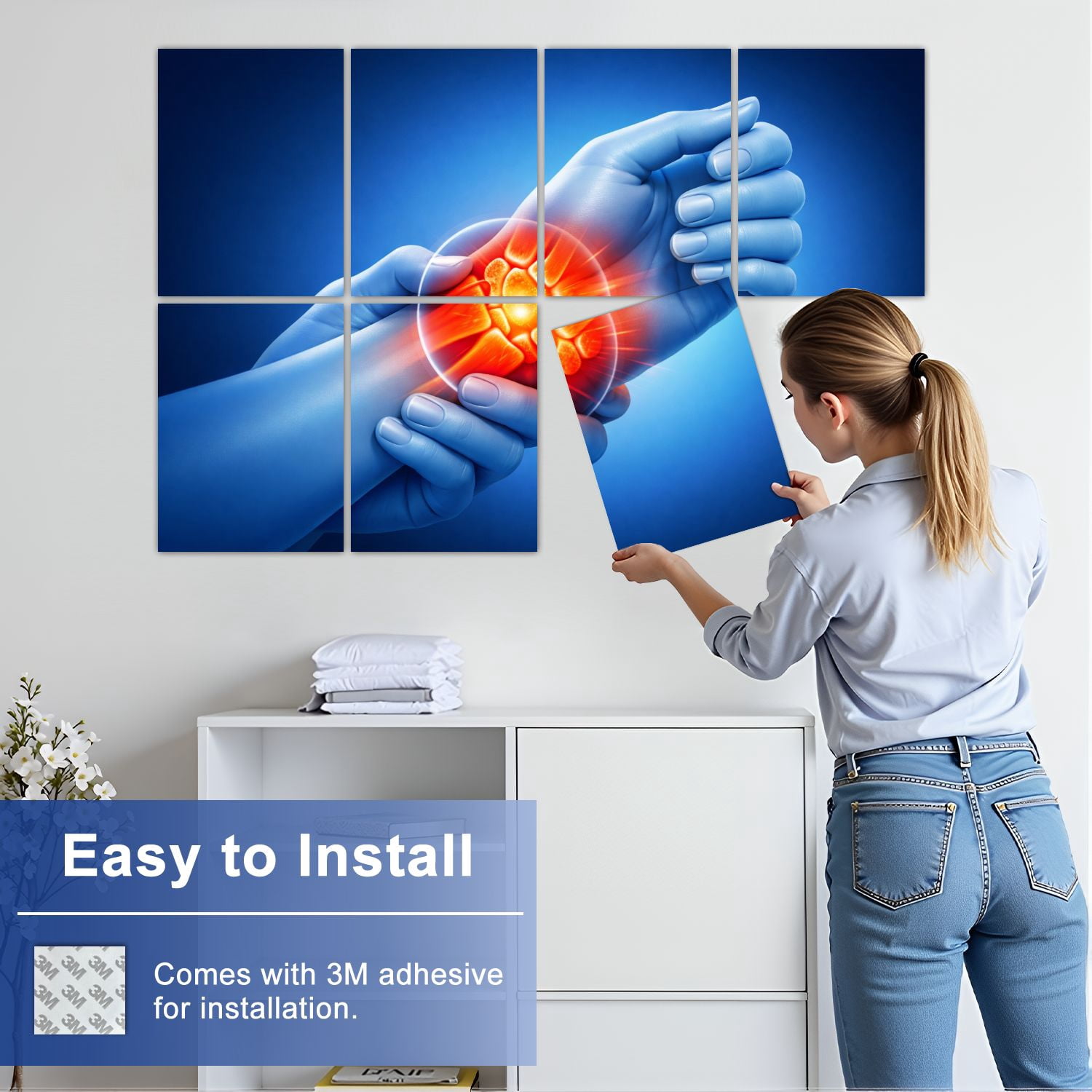 Medical 8 Pack Art Acoustic Panels Sound Absorbing Human Wrist Joint Pain Red Inflammation Highlights Decorative Soundproof Wall Panels Self Adhesive for Classroom Hospital 48"x32"