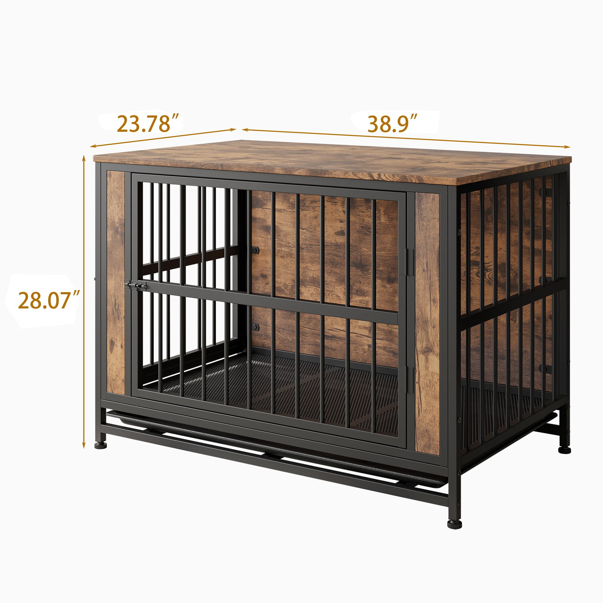 Pefilos 38.9" Furniture Style Dog Crates for Indoor, Pet Kennels with Removable Trays and 2 Sliding Doors, Heavy-Duty Dog Cage, Brown