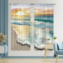 Beach Curtains 42Wx63L Inch Rod Pocket Tropical Curtains Coastal Nautical Hawaiian Scenery Bedroom Decor Ocean Landscape Seashore Scenic Sea Beachy Living Room Window Drapes Fabric 2 Panels