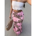 thumbnail image 4 of Women High Waist Ruched Leopard Floral Print Maxi Skirt Boho Bodycon Fishtail Long Skirts Brown S, 4 of 10