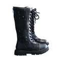 thumbnail image 6 of CAICJ98 Girls' Boots Lace Up Combat Boots Tie Side Zipper Shoe Fleece Lined Leather Shoes 2025 Winter Mid Calf Kids Riding Boots (Little Kid/Big Kid),12.5, 6 of 6