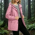 thumbnail image 2 of Active Outdoor Hooded Rain Jacket Solid Color Waterproof Mid Length Outdoor Hiking Drawstring Long Sleeved Double Pocket Hooded Windbreaker Jacket Top, 2 of 9