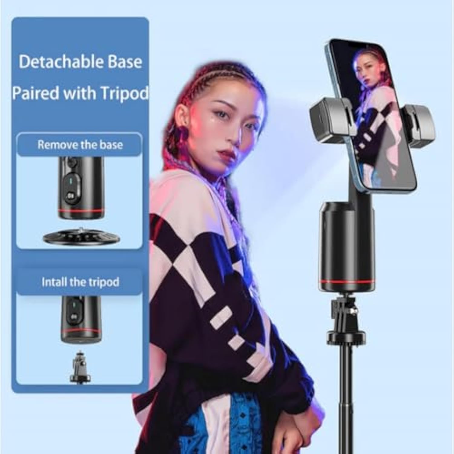 AimoStand – Built-in AI Camera Smart Auto-Tracking Phone Stand, Auto Face Tracking Phone Tripod, 360° Face & Body Tracking, Gesture Control, for Video Recording Streaming Vlog