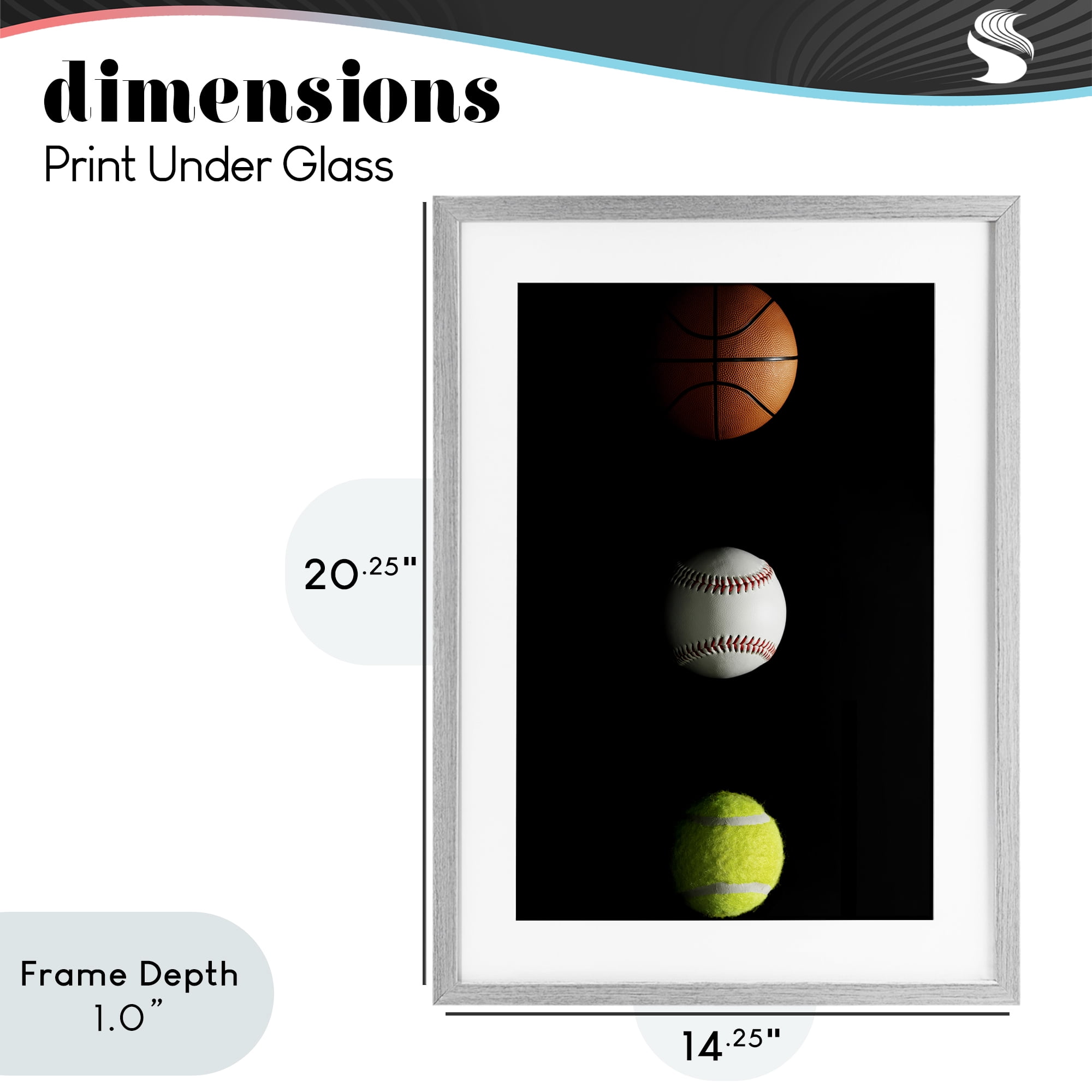 Stupell Industries Sports Balls Spotlight Gray Framed Print Under Glass, design by Jesse Keith