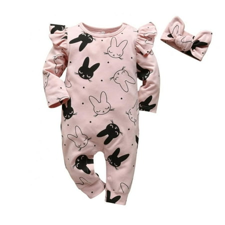 

Bullpiano 0-18M Baby Girl Bunny Print Jumpsuit Toddler Bodysuit Baby Girls Clothes for Spring Autumn