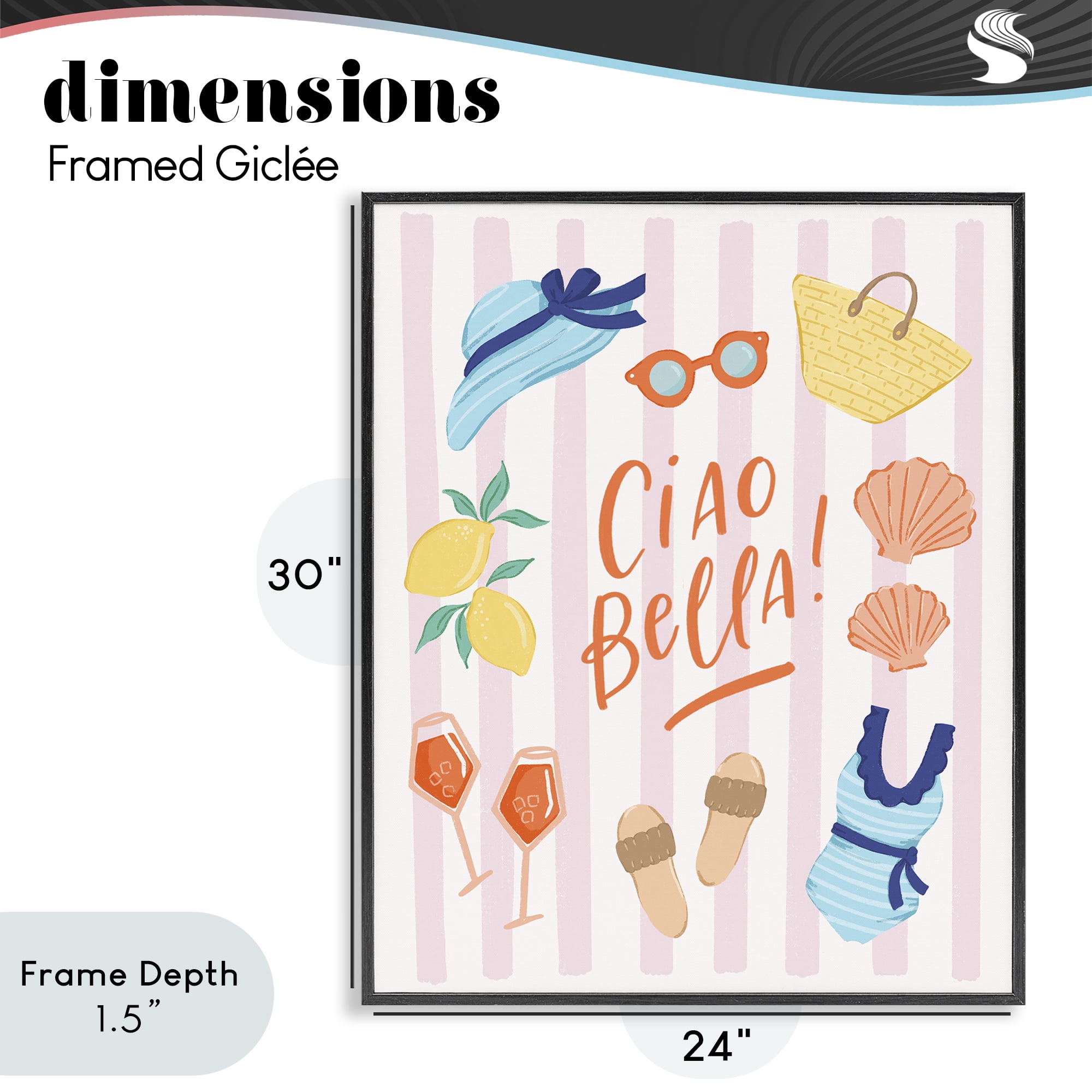Stupell Industries Summer Ciao Bella Black Framed Giclee Art, design by Sandra Picco