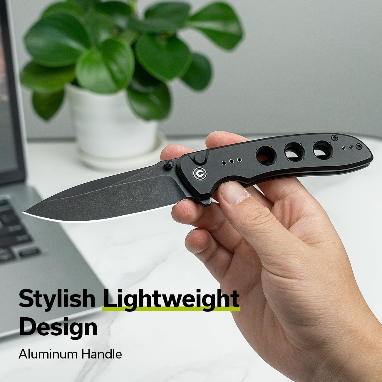 CIVIVI Hyperpulse Pocket Folding Knife, 3.5" 14C28N Blade Lightweight Black Aluminum Handle C23087A-1