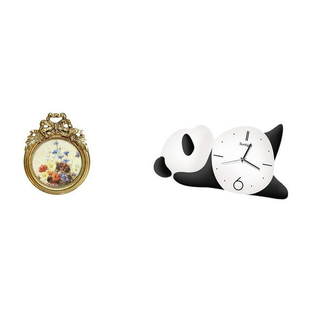 Marco De Fotos Redondo Europeo Ornamentado Y Reloj De Pared Con Forma De Panda Para Una Decoración Moderna Y Adorable Del Hogar, Ideal Como Regalo De Bodas.