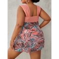 thumbnail image 4 of Ensemble Tankini Modeste Grande Taille, Robe Nouée à Imprimé Tropical Contrasté et Short, Maillot de Bain 2 Pcs pour la Fête du Roi, 4 of 5